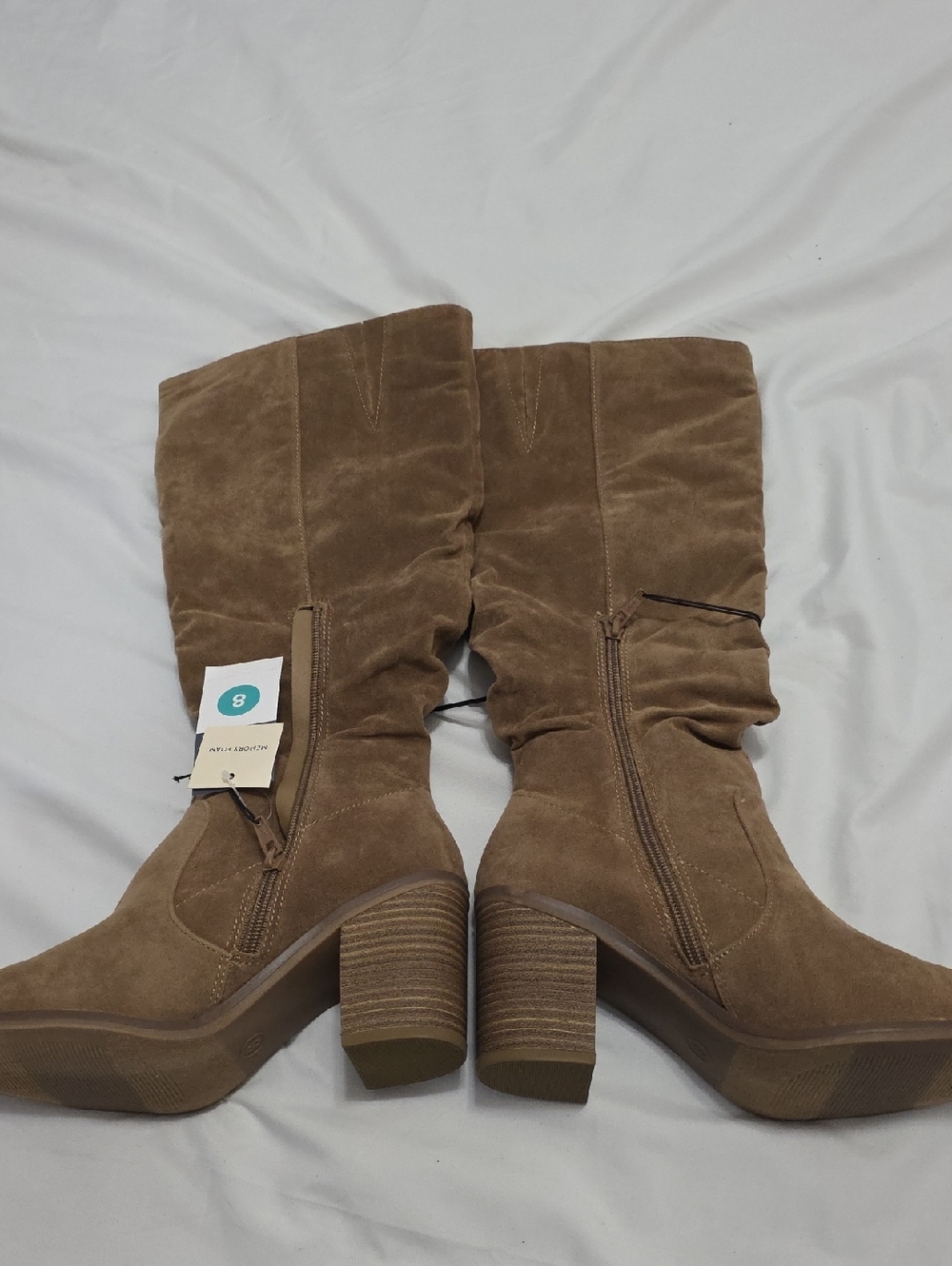 Women's Tan Suede Slouch Knee Boots - Classic Winter Style - Picture 2 of 7